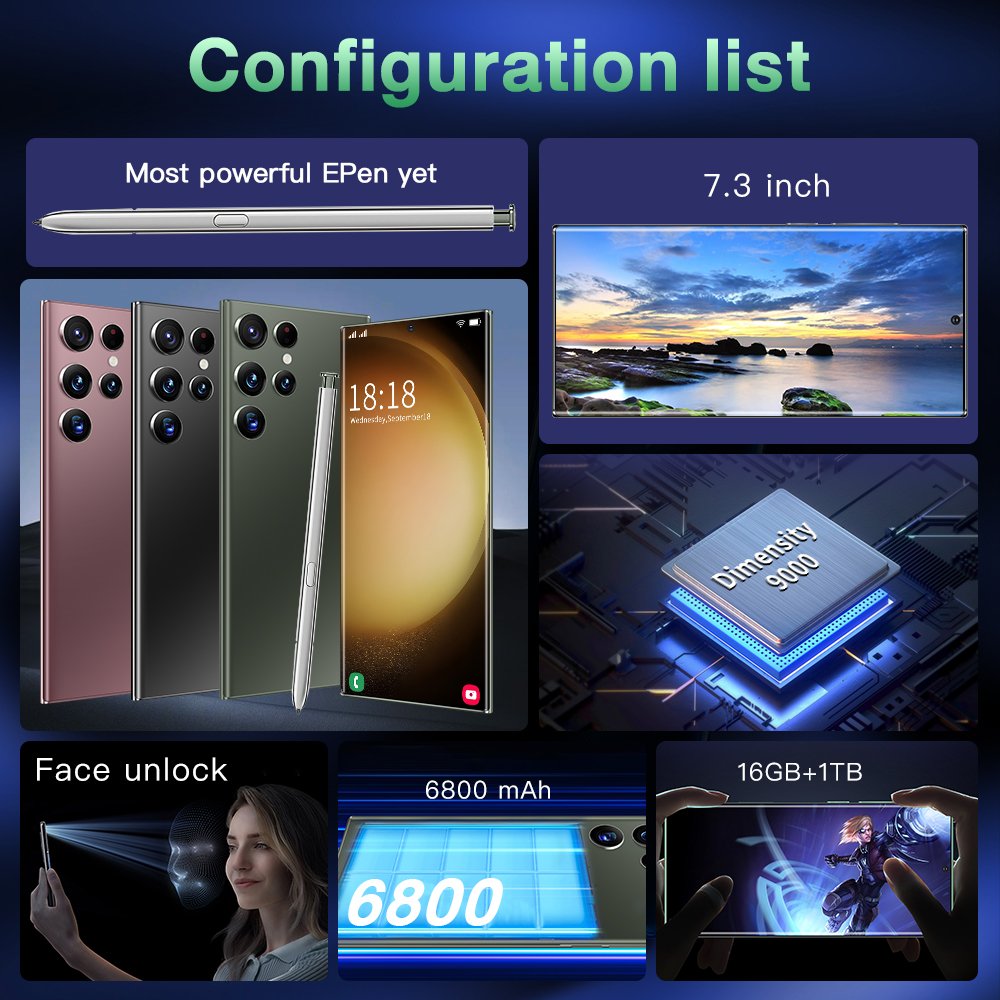 2023 New Version Super Quality Dual SIM Original S23 ULTRA 12GB+512GB 6.8 Inch Full Display Android 13 Mobile Cell Smart Phone
